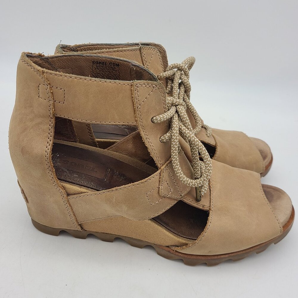 Sorel Joanie Tan Lace Wedge Shoes Womens Size 9.5